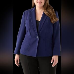Kasper Plus Size Crepe One-Button Jacket Blazer Coat Navy Blue 20W New with Tags